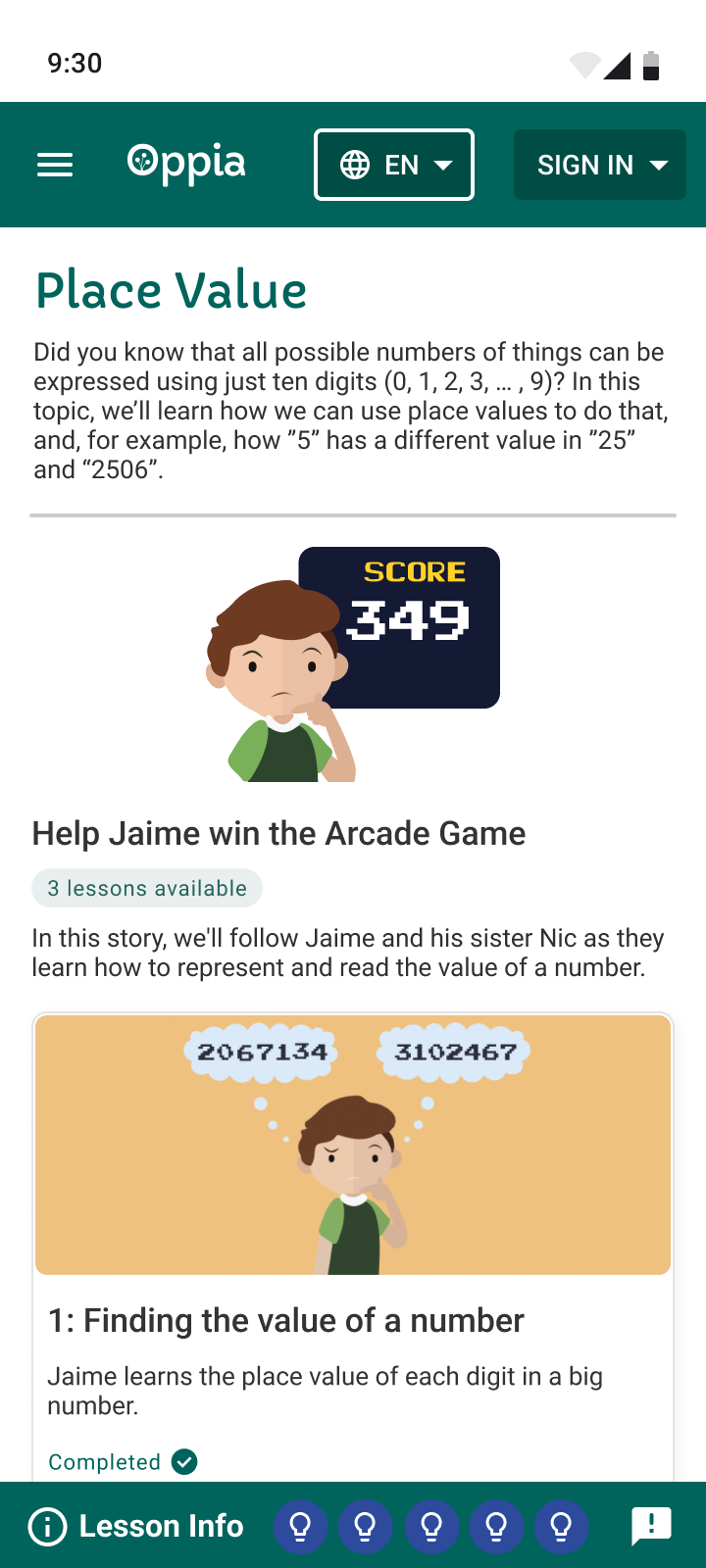 Mobile: topic and lesson selection
